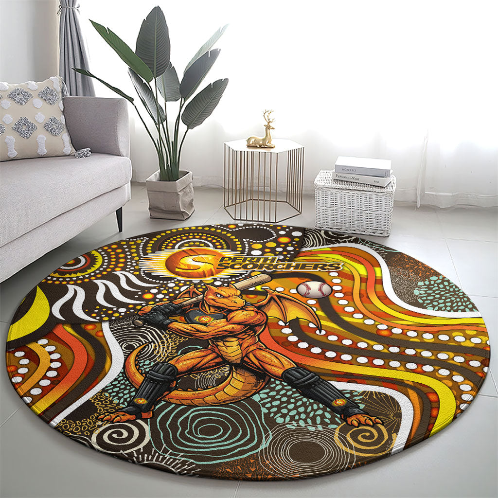 Perth Scorchers Round Carpet Indigenous Dot Art Superhero Batter Tribal Pattern