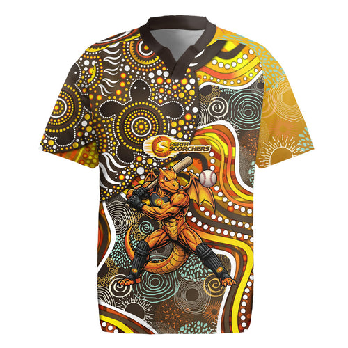 Perth Scorchers Rugby Jersey Indigenous Dot Art Superhero Batter Tribal Pattern