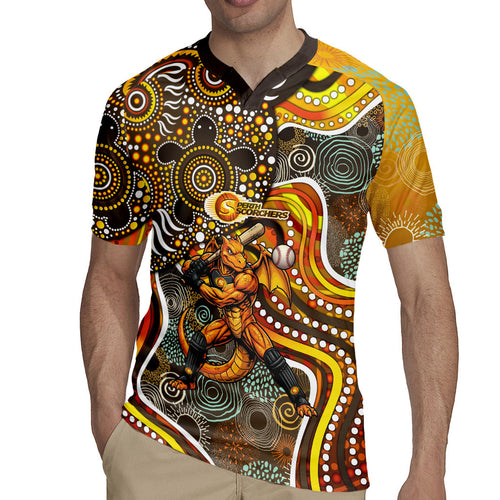 Perth Scorchers Rugby Jersey Indigenous Dot Art Superhero Batter Tribal Pattern