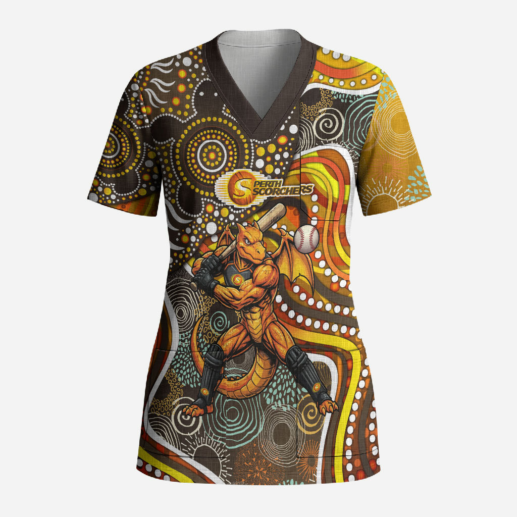 Perth Scorchers Scrub Top Indigenous Dot Art Superhero Batter Tribal Pattern