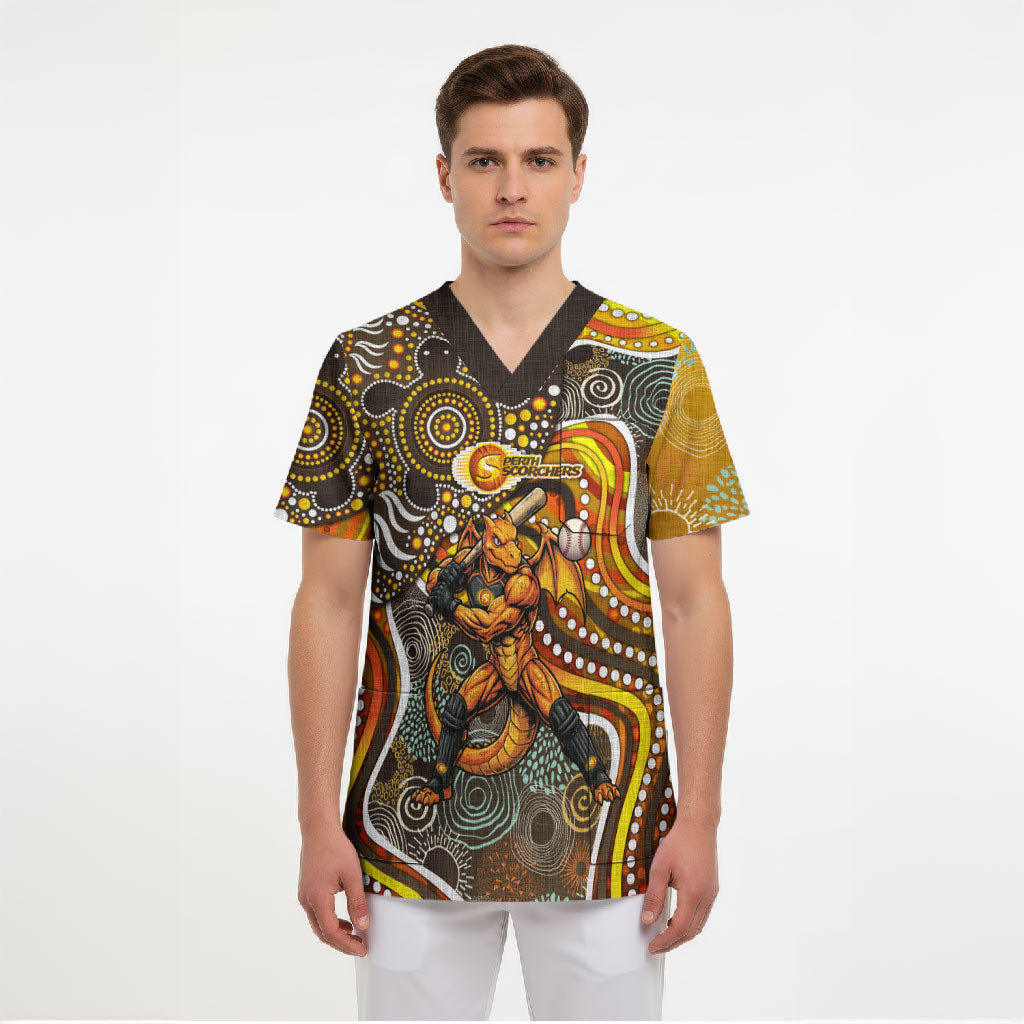 Perth Scorchers Scrub Top Indigenous Dot Art Superhero Batter Tribal Pattern