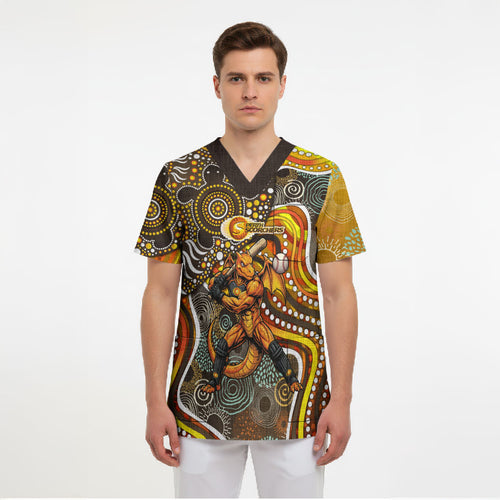 Perth Scorchers Scrub Top Indigenous Dot Art Superhero Batter Tribal Pattern