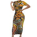 Perth Scorchers Short Sleeve Bodycon Dress Indigenous Dot Art Superhero Batter Tribal Pattern
