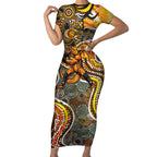 Perth Scorchers Short Sleeve Bodycon Dress Indigenous Dot Art Superhero Batter Tribal Pattern