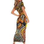 Perth Scorchers Short Sleeve Bodycon Dress Indigenous Dot Art Superhero Batter Tribal Pattern