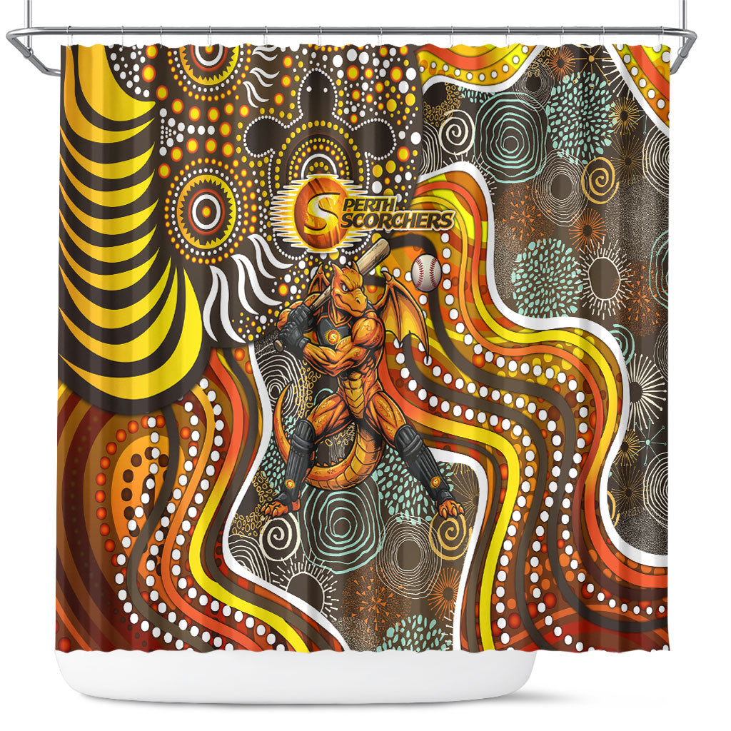 Perth Scorchers Shower Curtain Indigenous Dot Art Superhero Batter Tribal Pattern