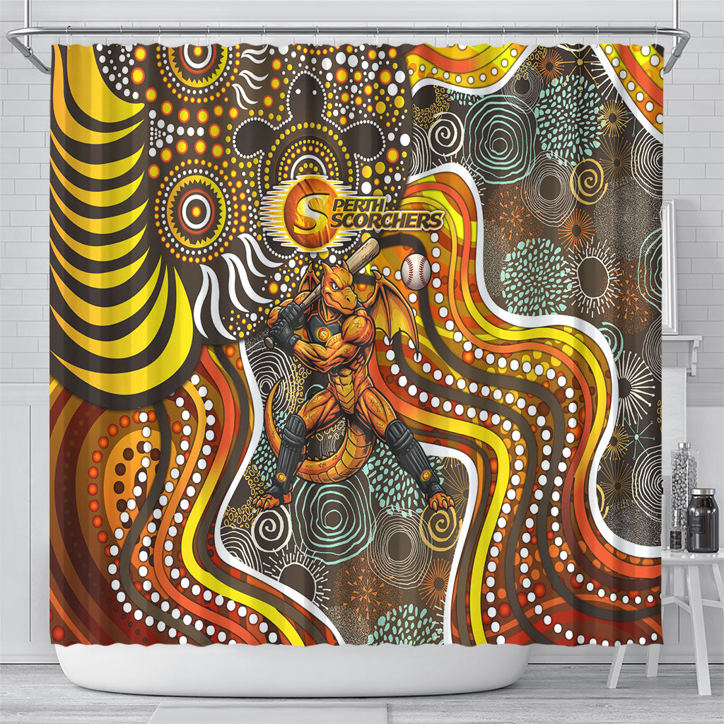 Perth Scorchers Shower Curtain Indigenous Dot Art Superhero Batter Tribal Pattern