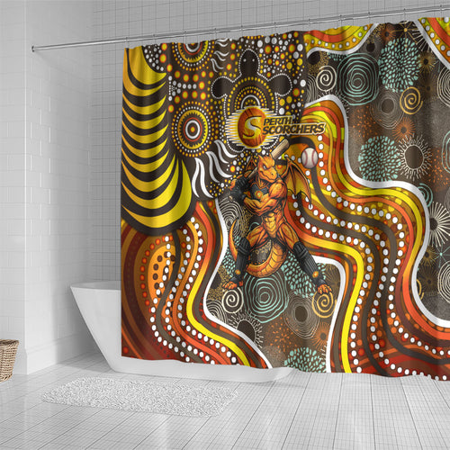 Perth Scorchers Shower Curtain Indigenous Dot Art Superhero Batter Tribal Pattern