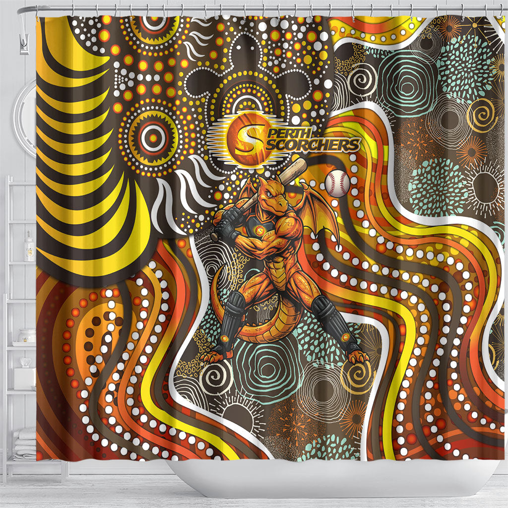 Perth Scorchers Shower Curtain Indigenous Dot Art Superhero Batter Tribal Pattern