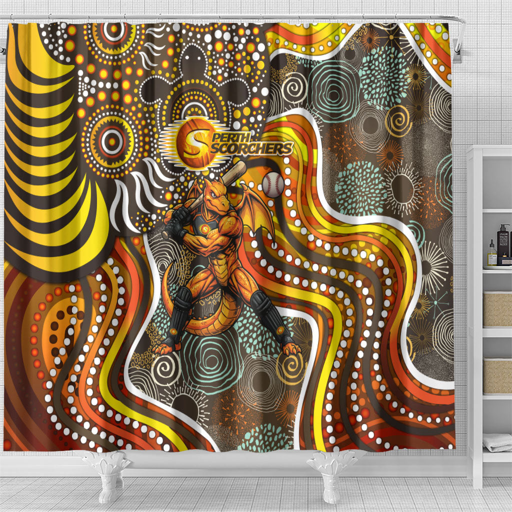 Perth Scorchers Shower Curtain Indigenous Dot Art Superhero Batter Tribal Pattern