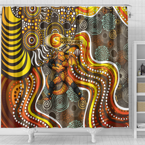 Perth Scorchers Shower Curtain Indigenous Dot Art Superhero Batter Tribal Pattern