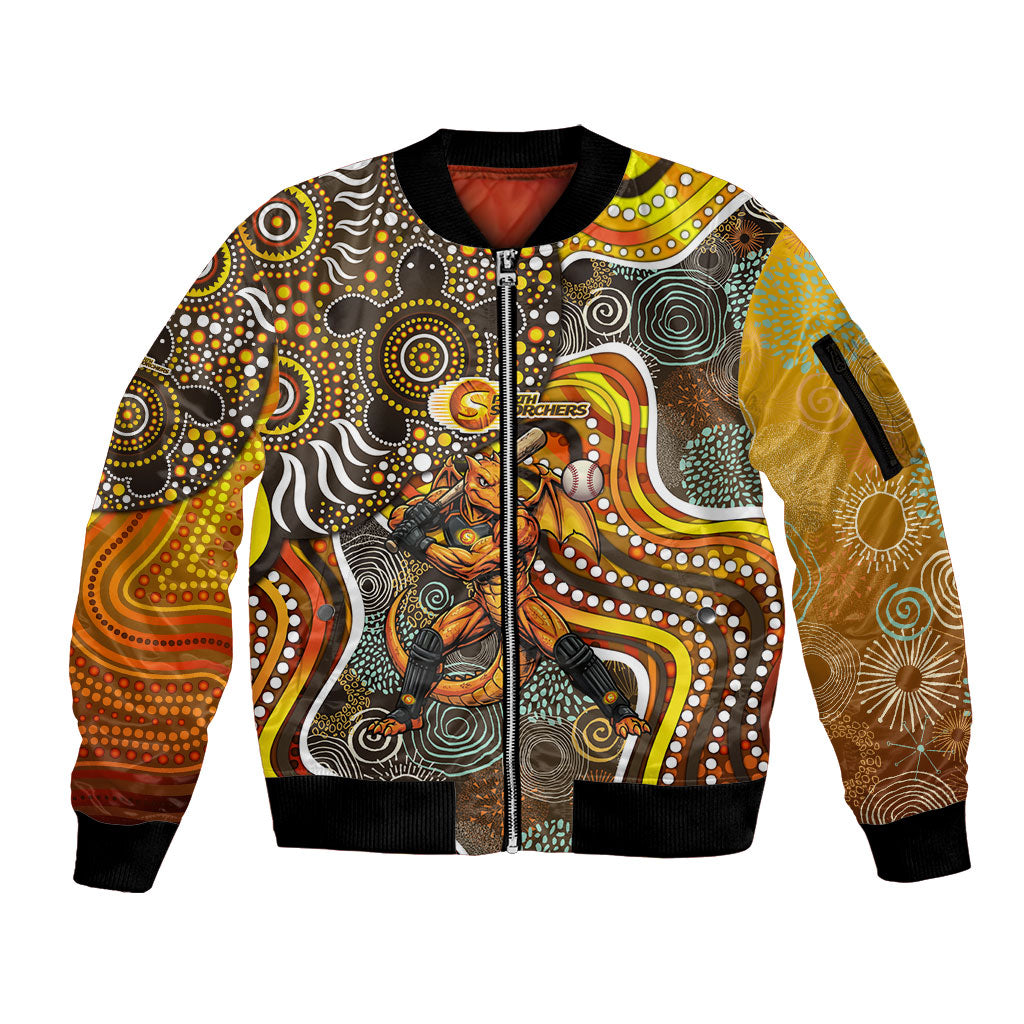 Perth Scorchers Sleeve Zip Bomber Jacket Indigenous Dot Art Superhero Batter Tribal Pattern