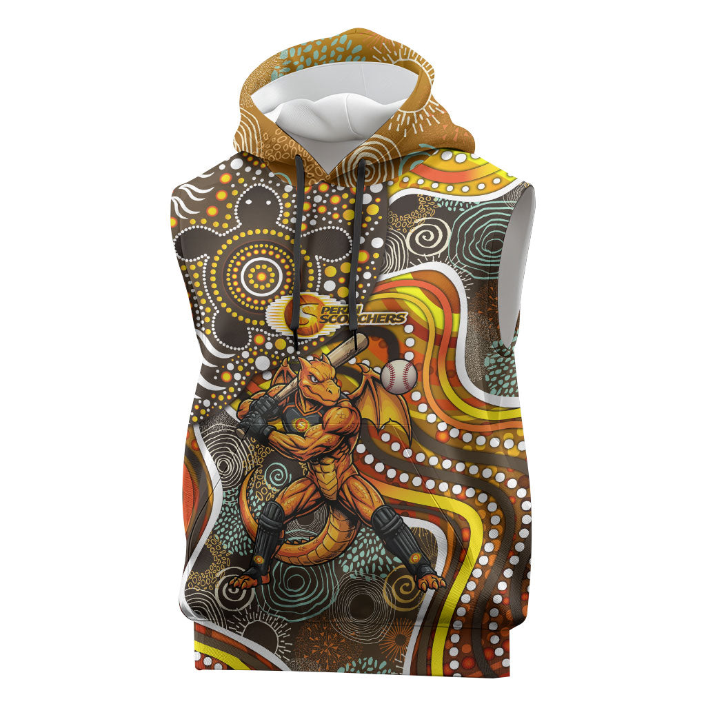 Perth Scorchers Sleeveless Hoodie Indigenous Dot Art Superhero Batter Tribal Pattern