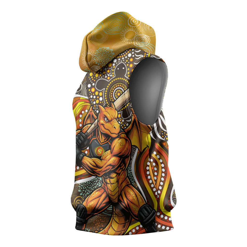 Perth Scorchers Sleeveless Hoodie Indigenous Dot Art Superhero Batter Tribal Pattern
