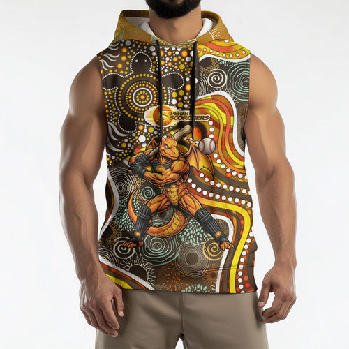 Perth Scorchers Sleeveless Hoodie Indigenous Dot Art Superhero Batter Tribal Pattern