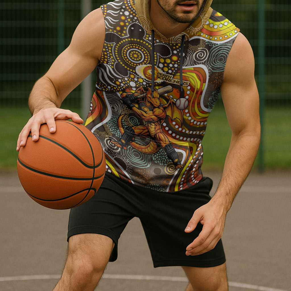 Perth Scorchers Sleeveless Hoodie Indigenous Dot Art Superhero Batter Tribal Pattern