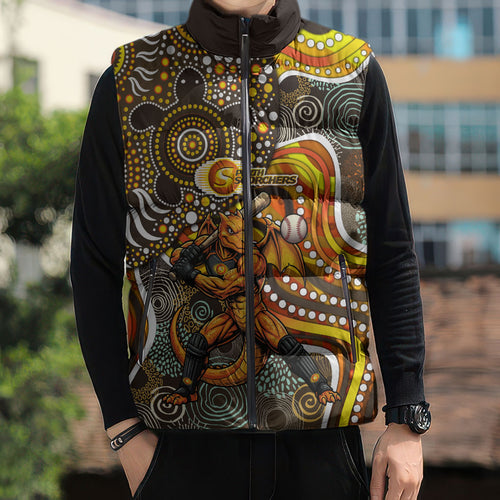 Perth Scorchers Sleeveless Puffer Jacket Indigenous Dot Art Superhero Batter Tribal Pattern