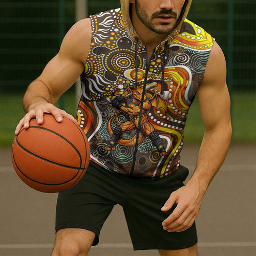 Perth Scorchers Sleeveless Zip Hoodie Indigenous Dot Art Superhero Batter Tribal Pattern