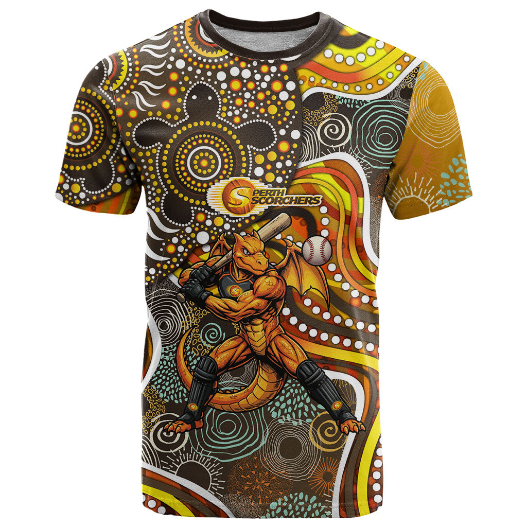 Perth Scorchers T Shirt Indigenous Dot Art Superhero Batter Tribal Pattern