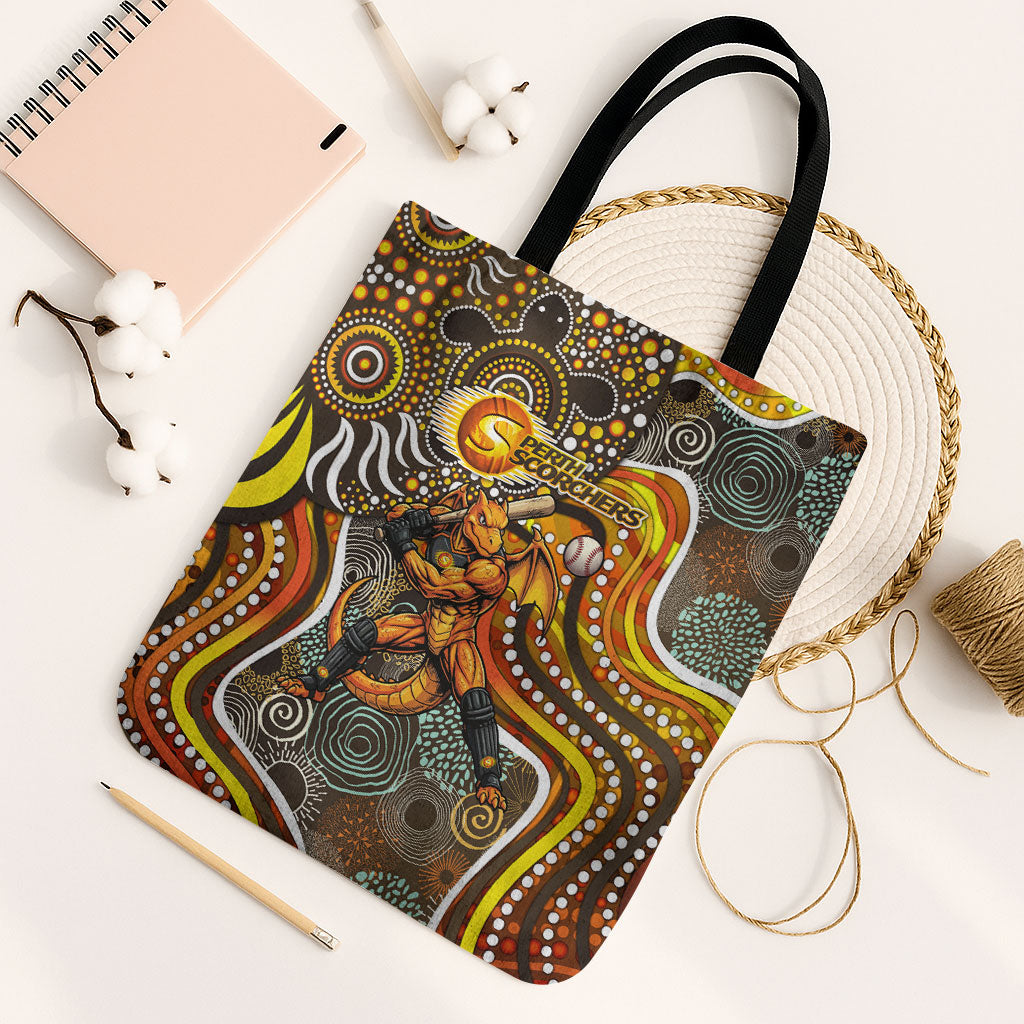 Perth Scorchers Tote Bag Indigenous Dot Art Superhero Batter Tribal Pattern