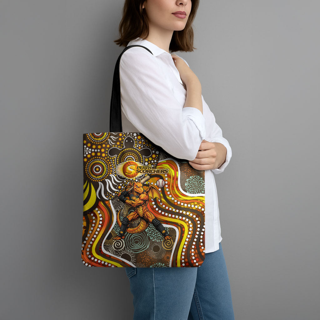 Perth Scorchers Tote Bag Indigenous Dot Art Superhero Batter Tribal Pattern