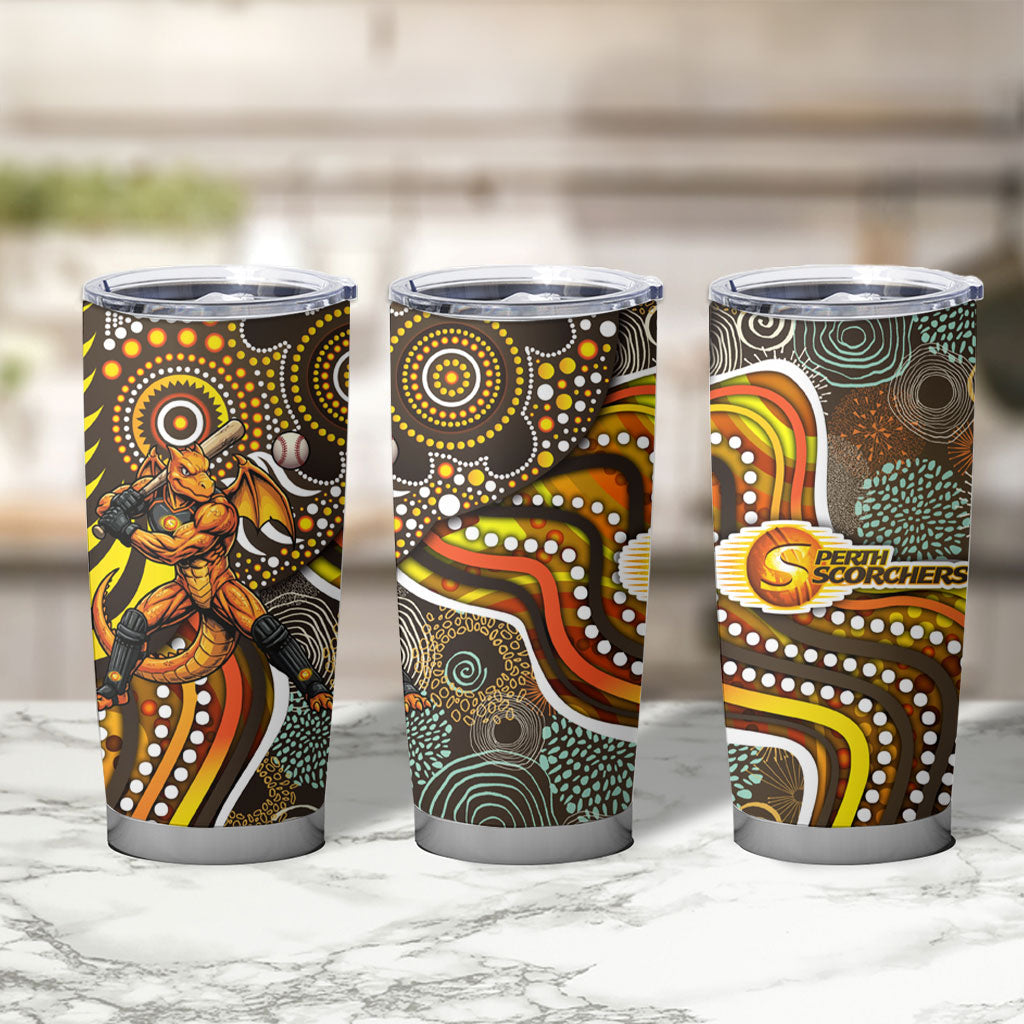 Perth Scorchers Tumbler Cup Indigenous Dot Art Superhero Batter Tribal Pattern