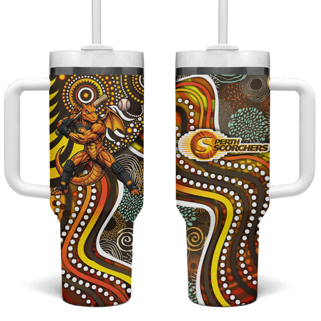 Perth Scorchers Tumbler With Handle Indigenous Dot Art Superhero Batter Tribal Pattern