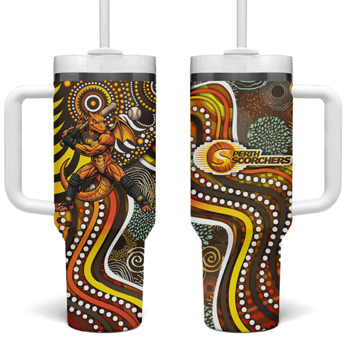 Perth Scorchers Tumbler With Handle Indigenous Dot Art Superhero Batter Tribal Pattern