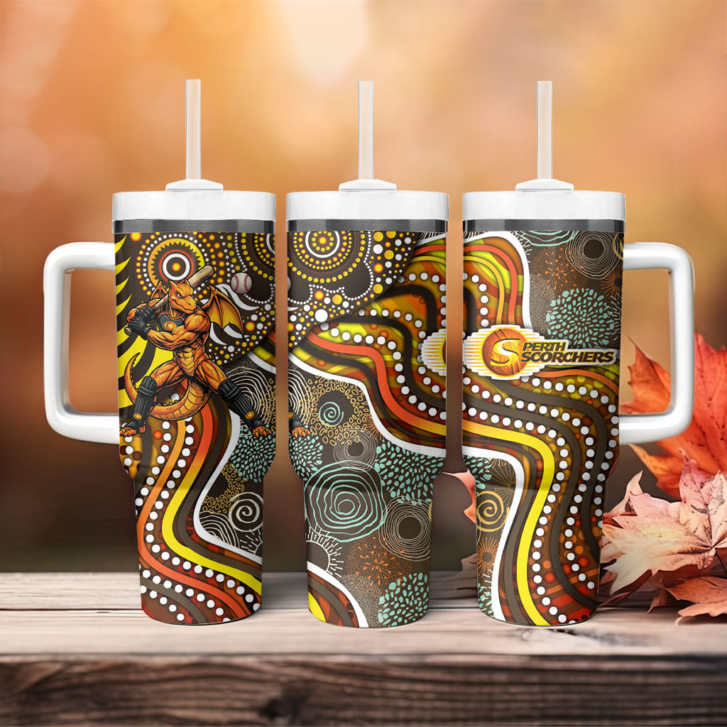 Perth Scorchers Tumbler With Handle Indigenous Dot Art Superhero Batter Tribal Pattern