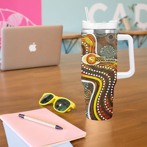 Perth Scorchers Tumbler With Handle Indigenous Dot Art Superhero Batter Tribal Pattern