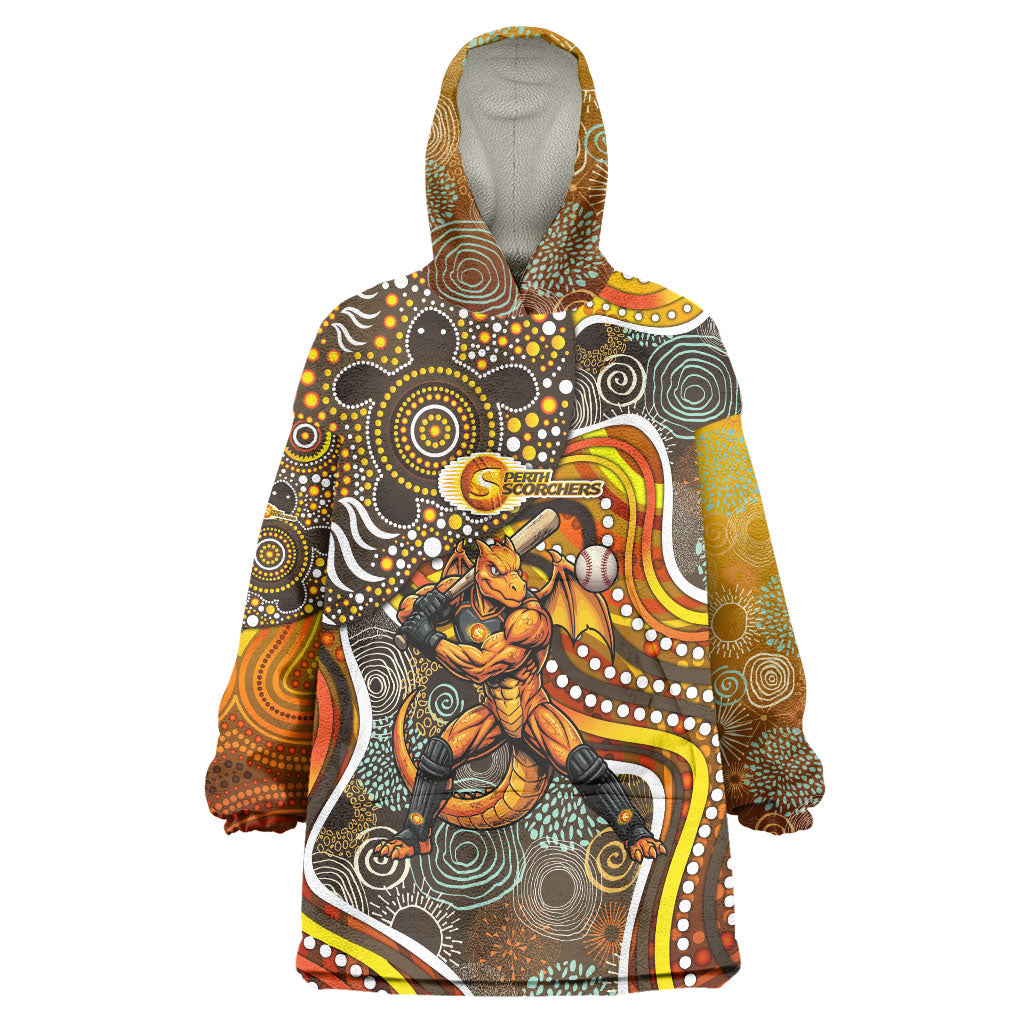 Perth Scorchers Wearable Blanket Hoodie Indigenous Dot Art Superhero Batter Tribal Pattern