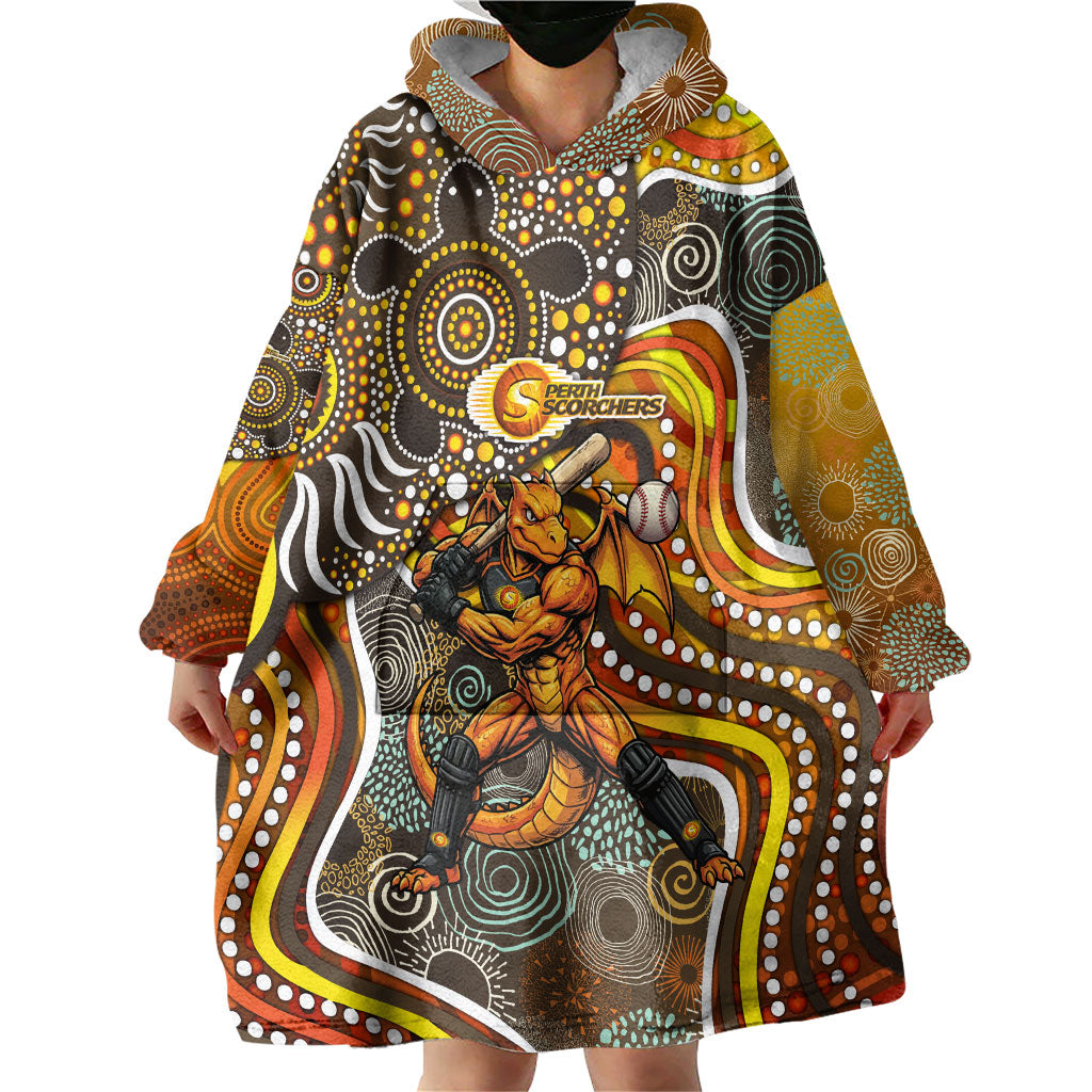 Perth Scorchers Wearable Blanket Hoodie Indigenous Dot Art Superhero Batter Tribal Pattern
