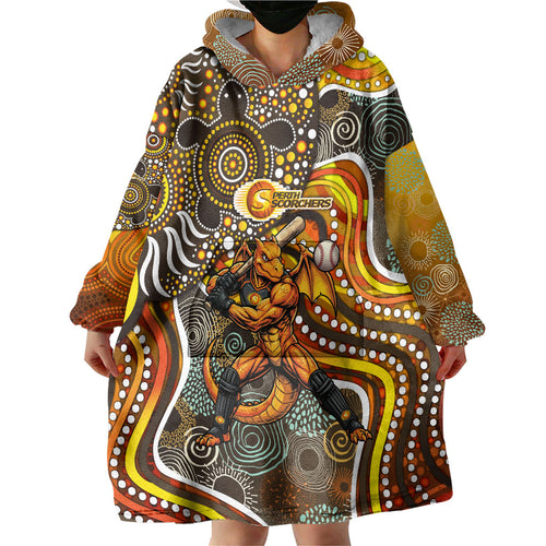 Perth Scorchers Wearable Blanket Hoodie Indigenous Dot Art Superhero Batter Tribal Pattern