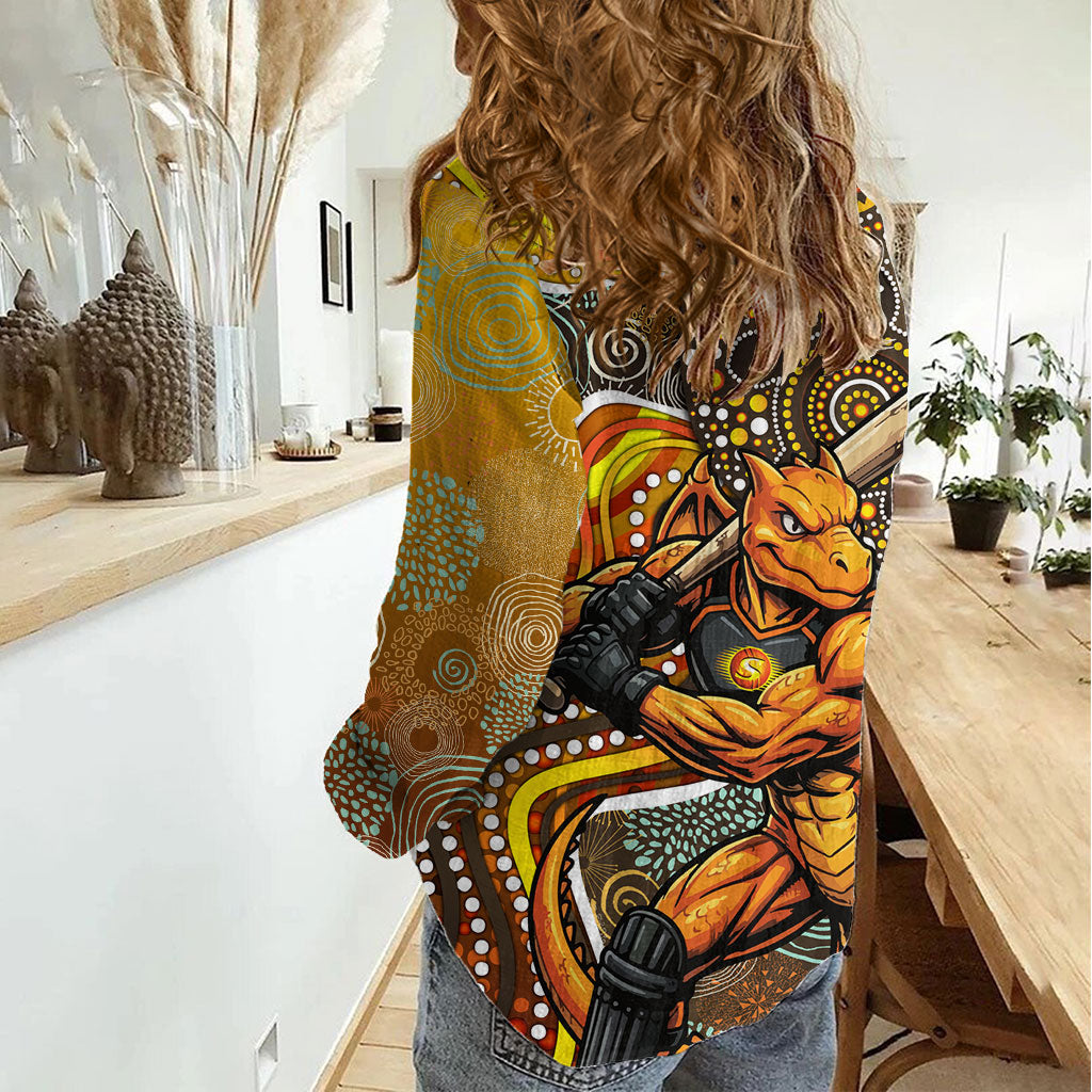 Perth Scorchers Women Casual Shirt Indigenous Dot Art Superhero Batter Tribal Pattern