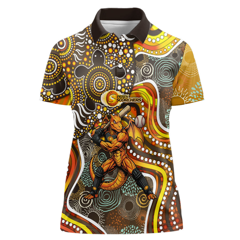 Perth Scorchers Women Polo Shirt Indigenous Dot Art Superhero Batter Tribal Pattern