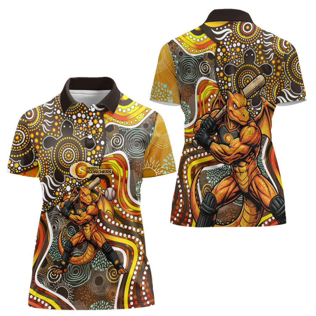 Perth Scorchers Women Polo Shirt Indigenous Dot Art Superhero Batter Tribal Pattern