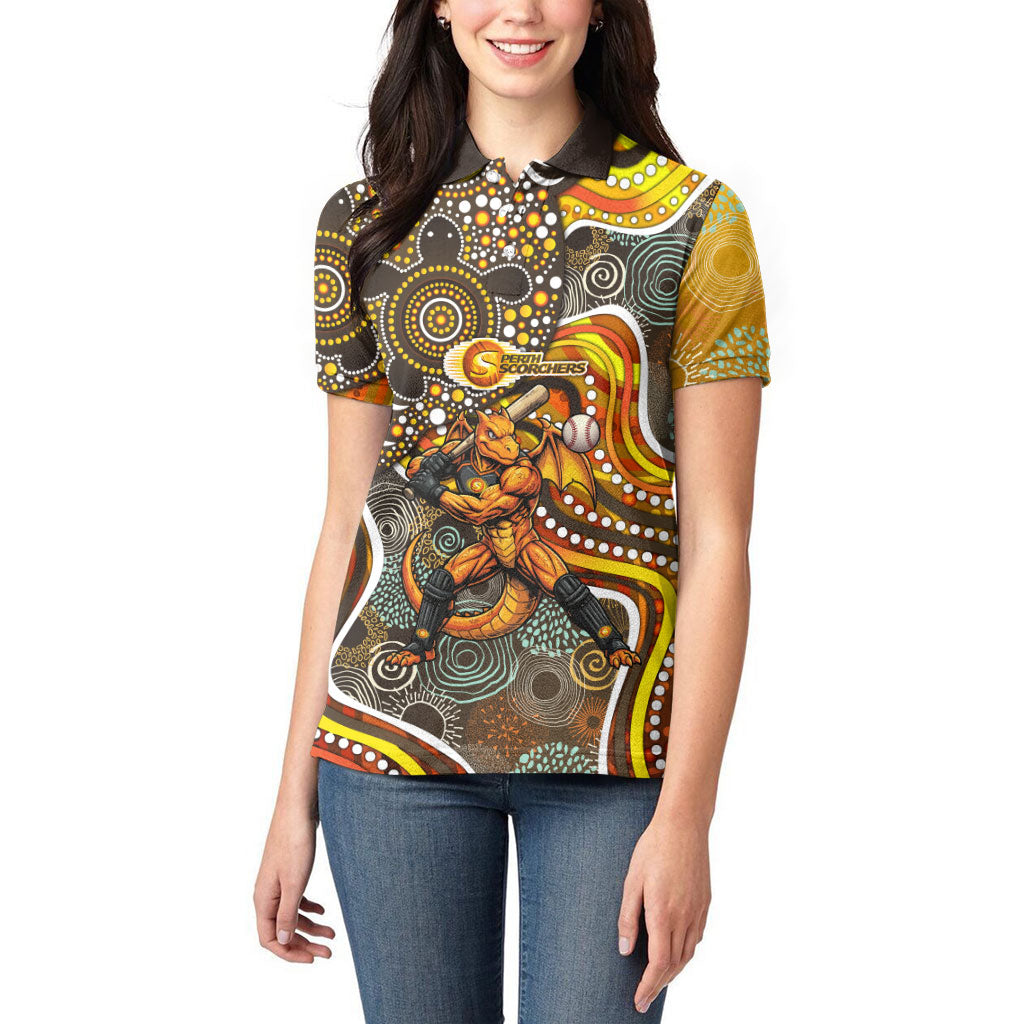 Perth Scorchers Women Polo Shirt Indigenous Dot Art Superhero Batter Tribal Pattern