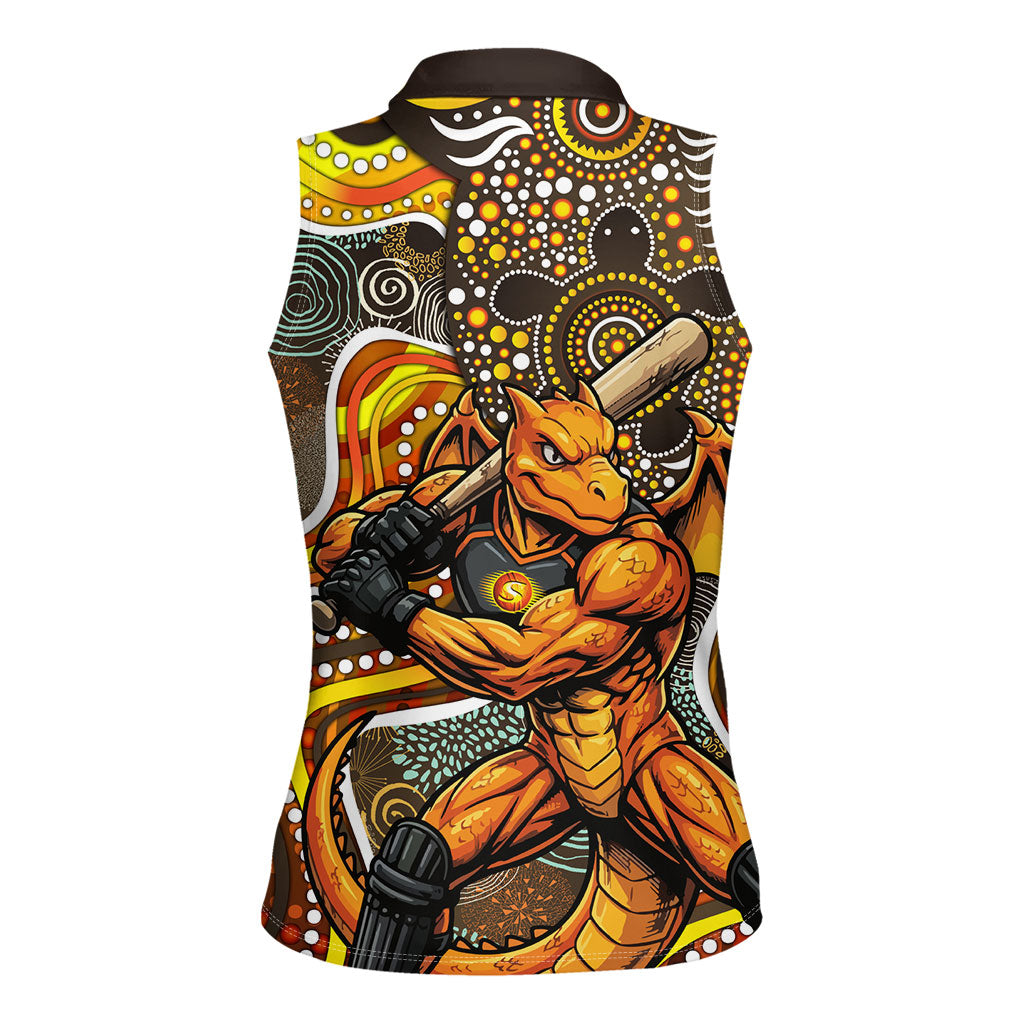 Perth Scorchers Women Sleeveless Polo Shirt Indigenous Dot Art Superhero Batter Tribal Pattern
