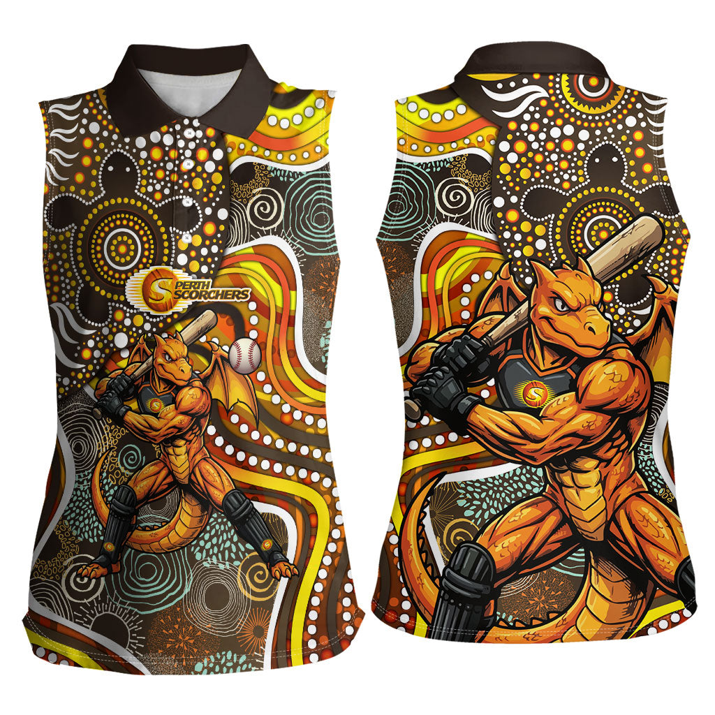 Perth Scorchers Women Sleeveless Polo Shirt Indigenous Dot Art Superhero Batter Tribal Pattern