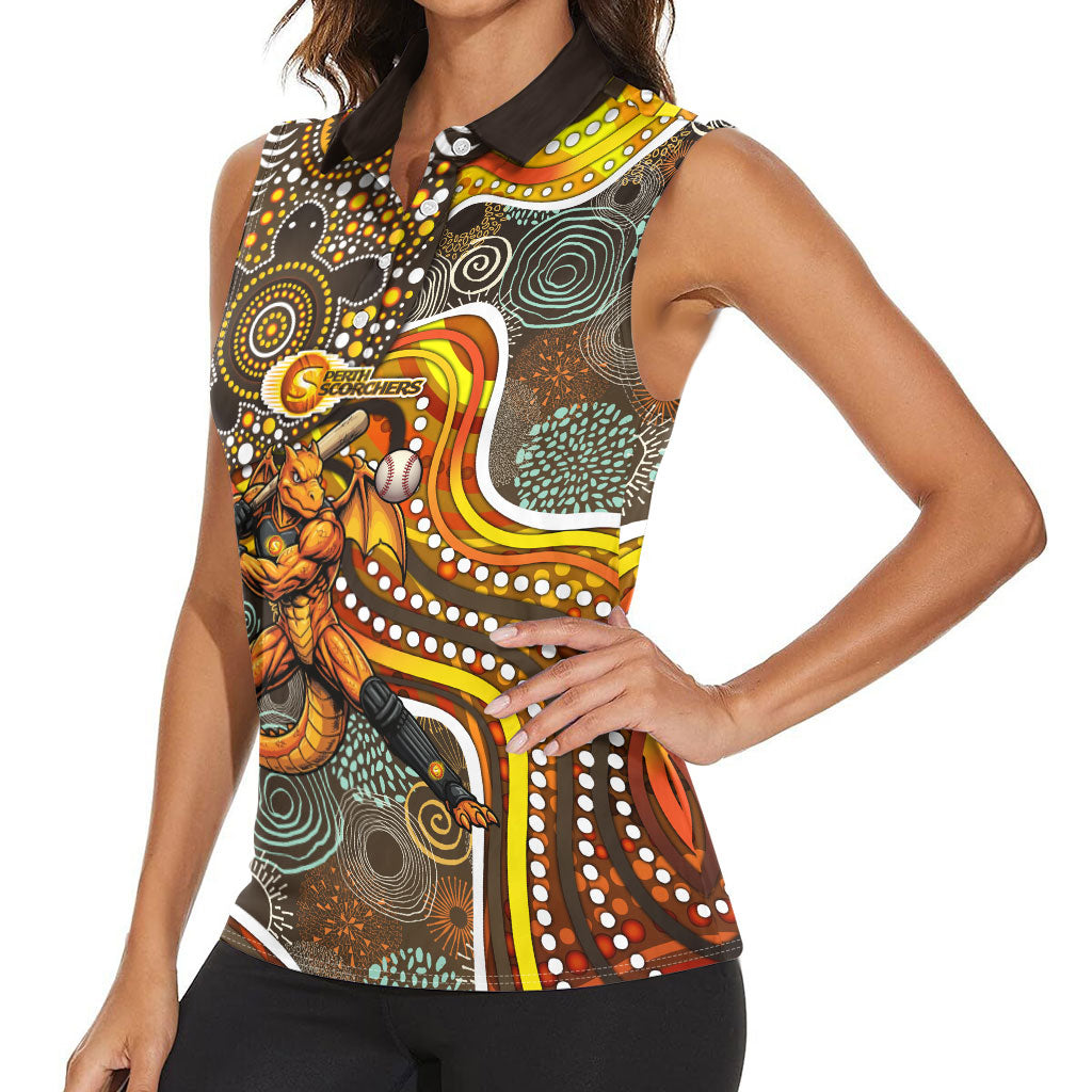 Perth Scorchers Women Sleeveless Polo Shirt Indigenous Dot Art Superhero Batter Tribal Pattern