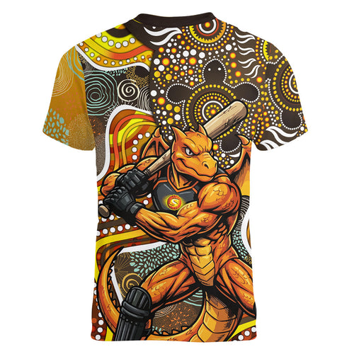Perth Scorchers Women V-Neck T-Shirt Indigenous Dot Art Superhero Batter Tribal Pattern