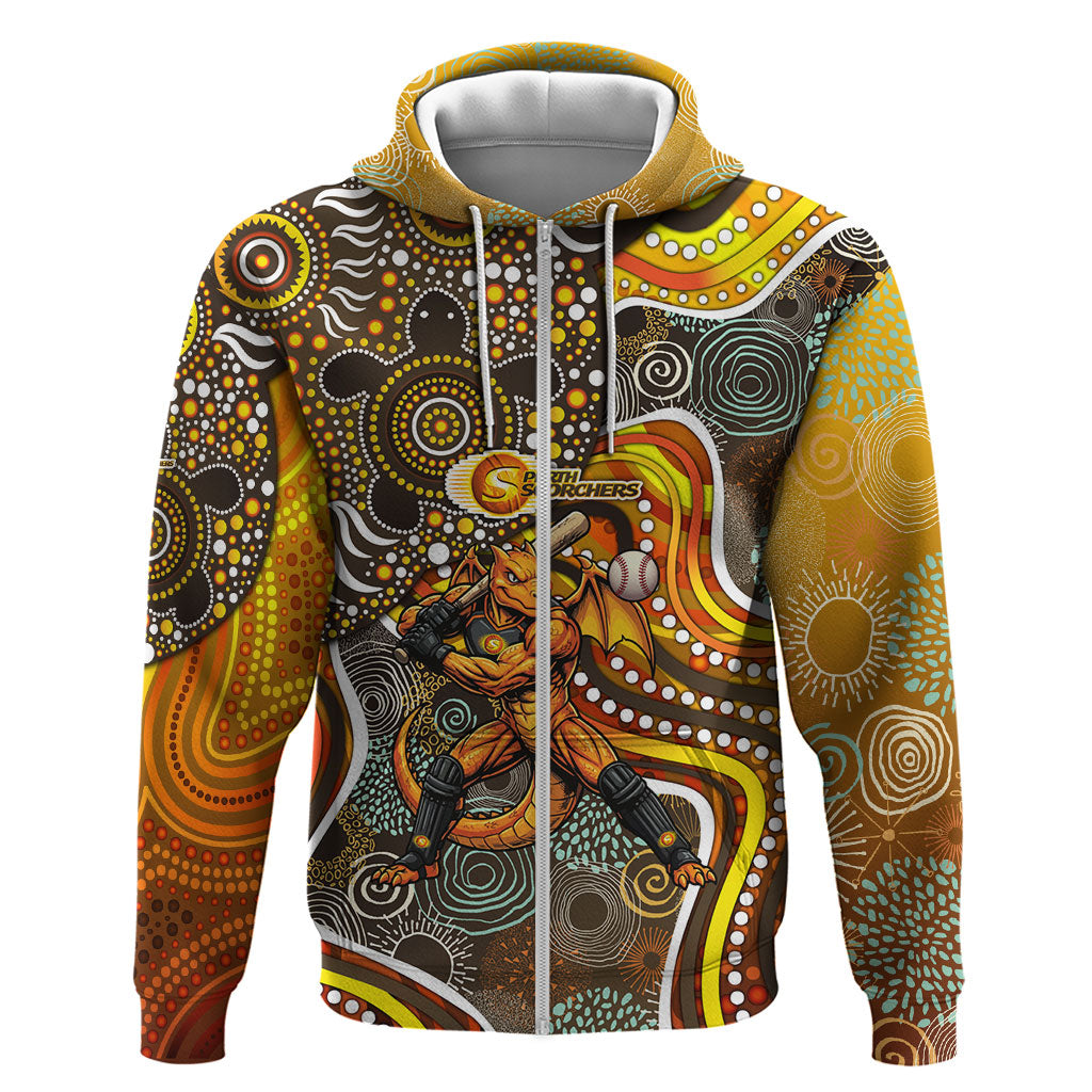 Perth Scorchers Zip Hoodie Indigenous Dot Art Superhero Batter Tribal Pattern