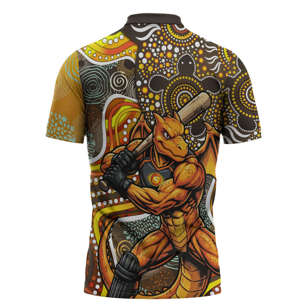 Perth Scorchers Zipper Polo Shirt Indigenous Dot Art Superhero Batter Tribal Pattern