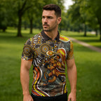 Perth Scorchers Zipper Polo Shirt Indigenous Dot Art Superhero Batter Tribal Pattern