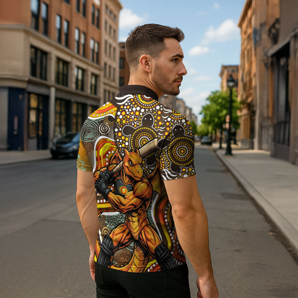 Perth Scorchers Zipper Polo Shirt Indigenous Dot Art Superhero Batter Tribal Pattern