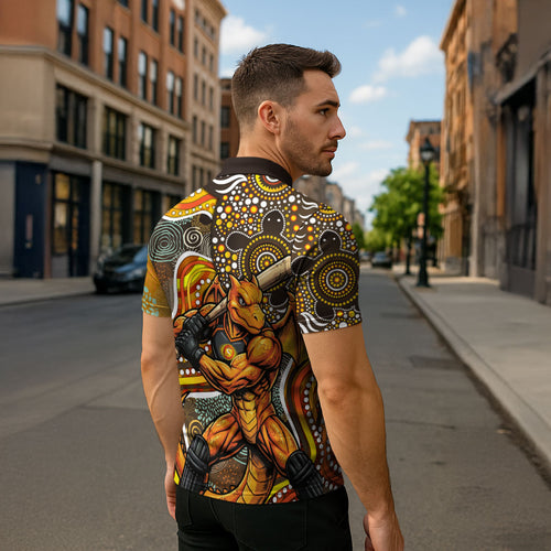 Perth Scorchers Zipper Polo Shirt Indigenous Dot Art Superhero Batter Tribal Pattern