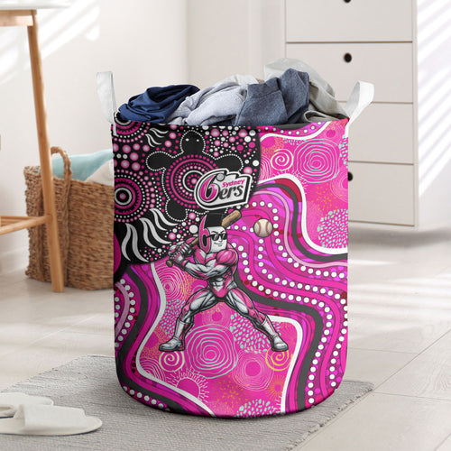 Sydney Sixers Laundry Basket Indigenous Dot Art Superhero Batter Tribal Pattern