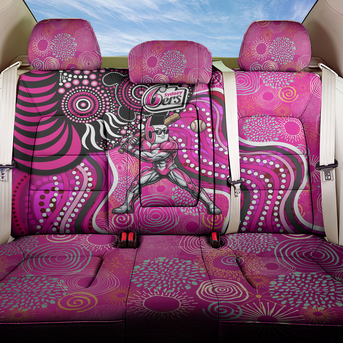 Sydney Sixers Back Car Seat Cover Indigenous Dot Art Superhero Batter Tribal Pattern