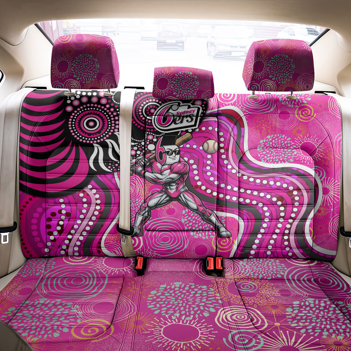 Sydney Sixers Back Car Seat Cover Indigenous Dot Art Superhero Batter Tribal Pattern