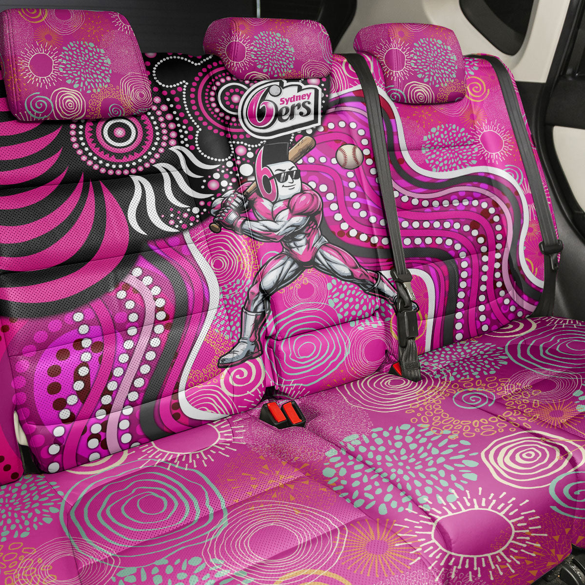 Sydney Sixers Back Car Seat Cover Indigenous Dot Art Superhero Batter Tribal Pattern